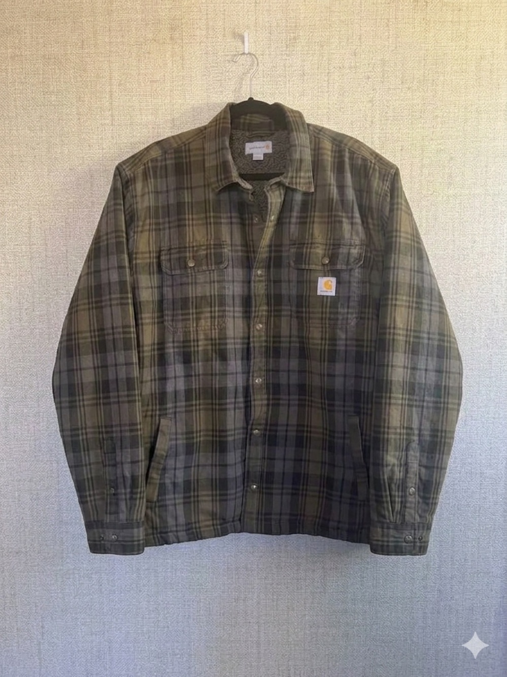 Carhartt Olive Green Plaid Lightweight Shirt Jacket - Excellent Condition